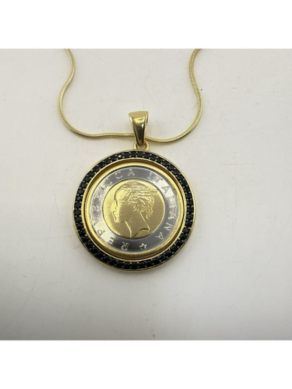 Bellezza Necklace Coin 18K Gold Plate over Bronze Flip Spinel Adjustable Italy